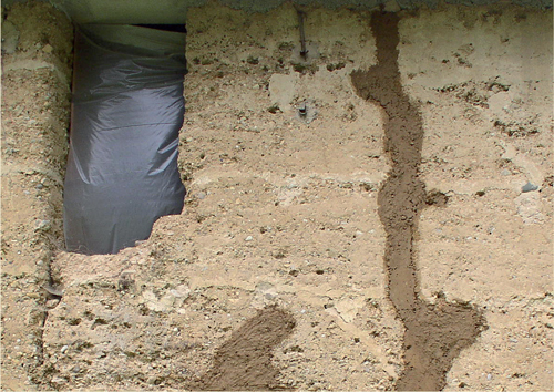 Reprise de fissures sur un mur en pisé