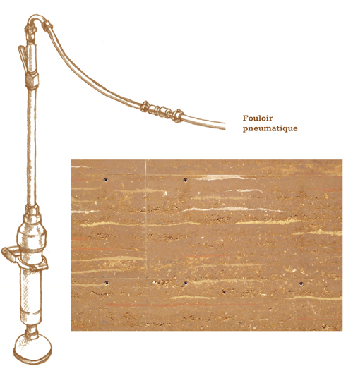 Illustration d'un fouloir pneumatique et détail d'un mur en pisé